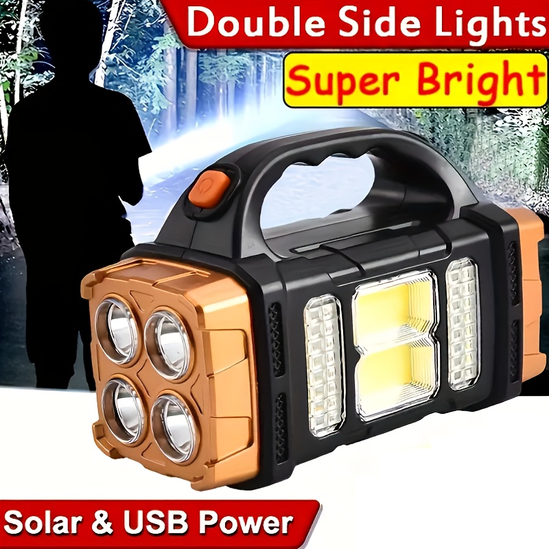 

Ultra-bright Led Flashlight With Side Light - Solar & Usb Rechargeable, Durable Outdoor Torch For Camping, Hiking, Emergency Lighting (includes Batteries)