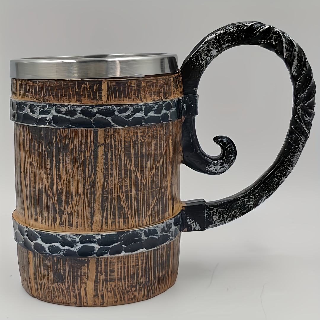 TEMU 1 pièce à bière viking - Gobelet de tonneau en bois avec doublure en acier inoxydable - pour les amateurs de bière