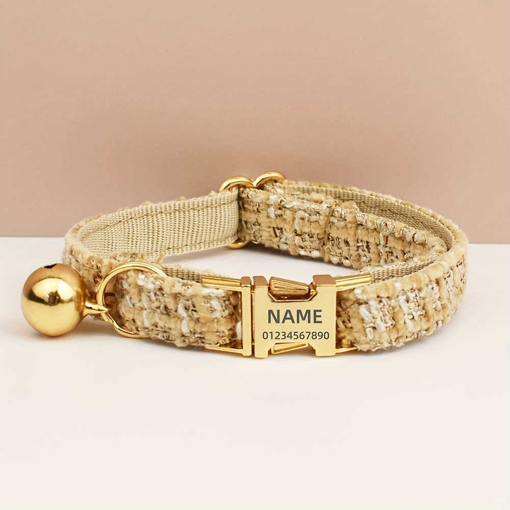 TEMU 1pc Personalized Collar With Laser-engraved Name & Phone Number Tag, Soft Comfortable Durable Dog Collar - Golden Alloy , Stylish Pet Accessory,