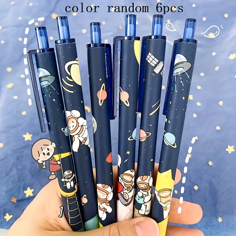 

6-pack Space-themed Gel Ink Pens, Astronaut And Planetary Design, 0.5mm Fine Point, Retractable Black Ink Rollerball Pens