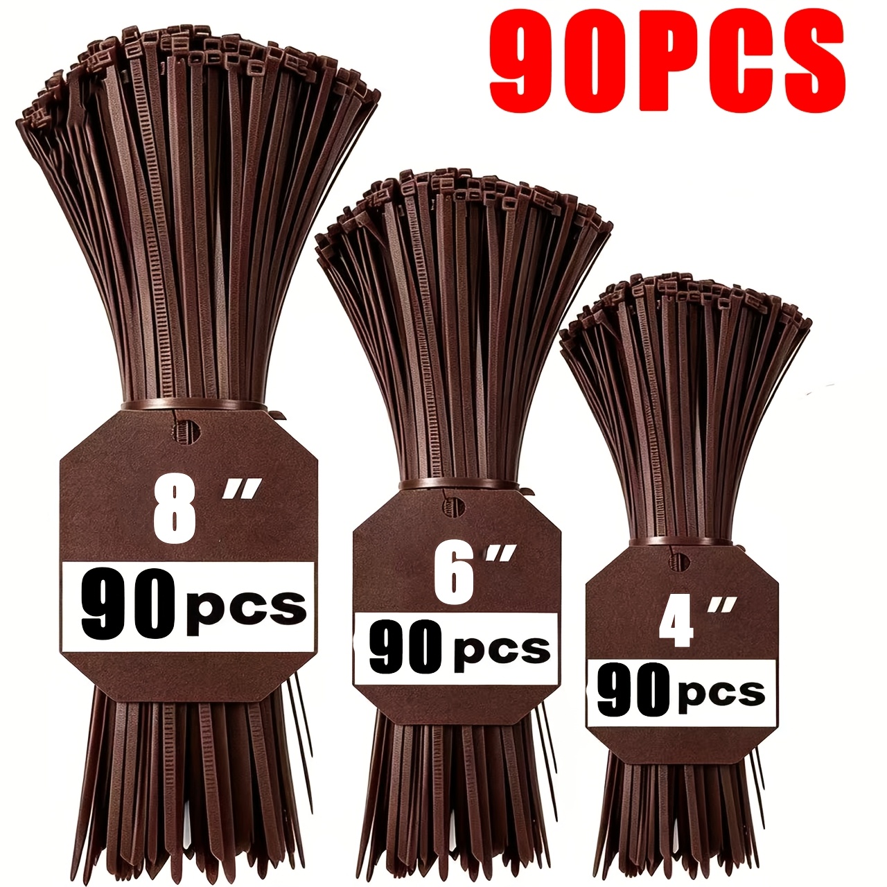 TEMU 90 de serrage marron robustes pour l'extérieur, de câble en plastique durable, organisateur de câbles, organisation de jardin et de maison -