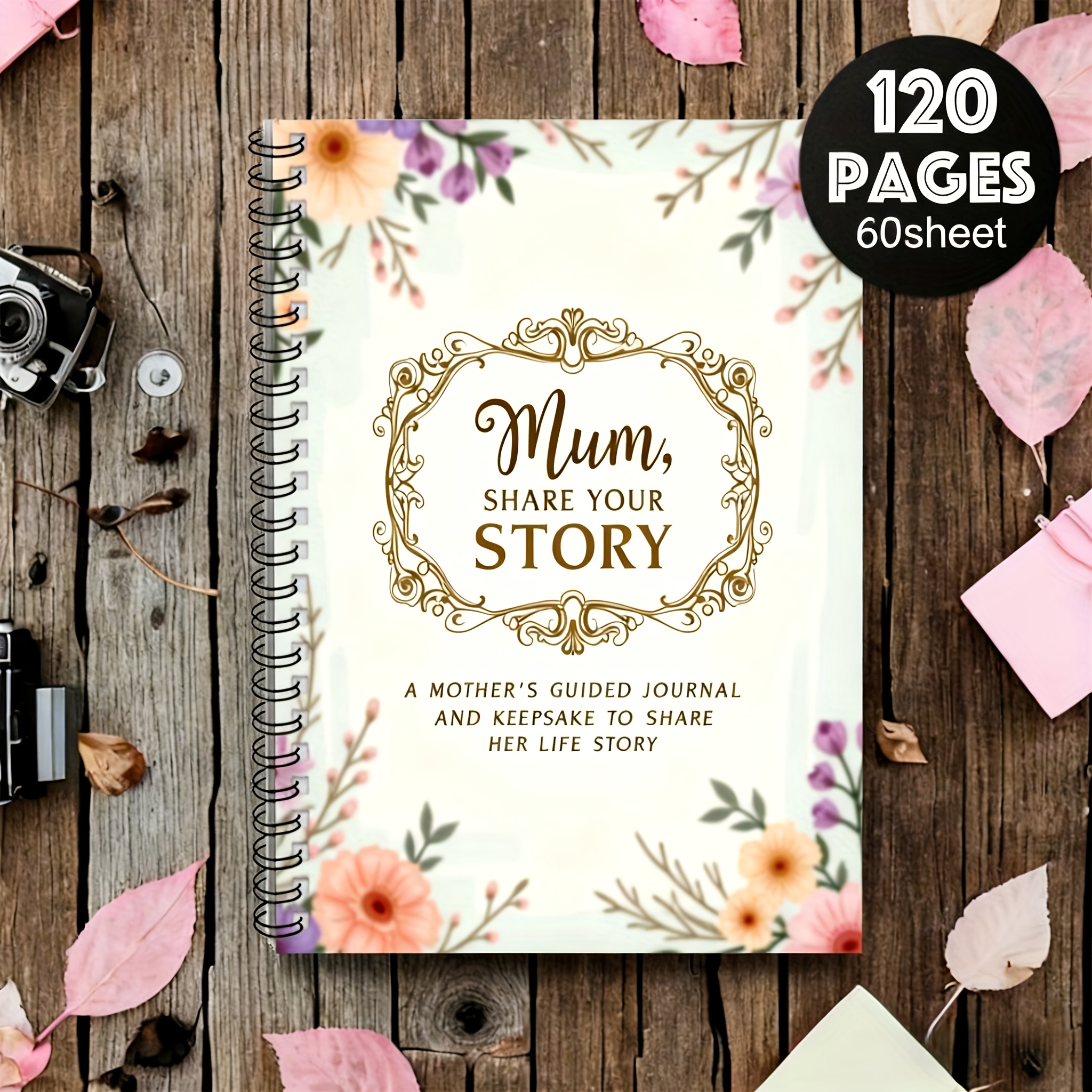 TEMU 1pc Theme Notebook Daily Journal-elegant Floral Mother's Day Journal Theme, Soft Pastel Colors, Ideal For Recording And Life Journey And Love,