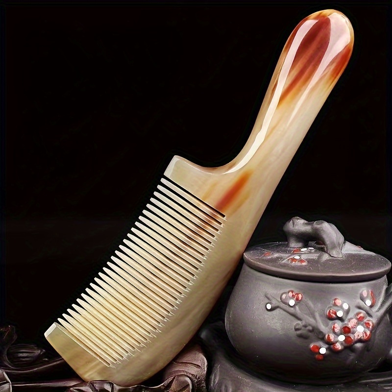 

1pc Premium Cow Horn Hair Comb - Thickened Meridian Massage Brush, Suitable For All Hair Types