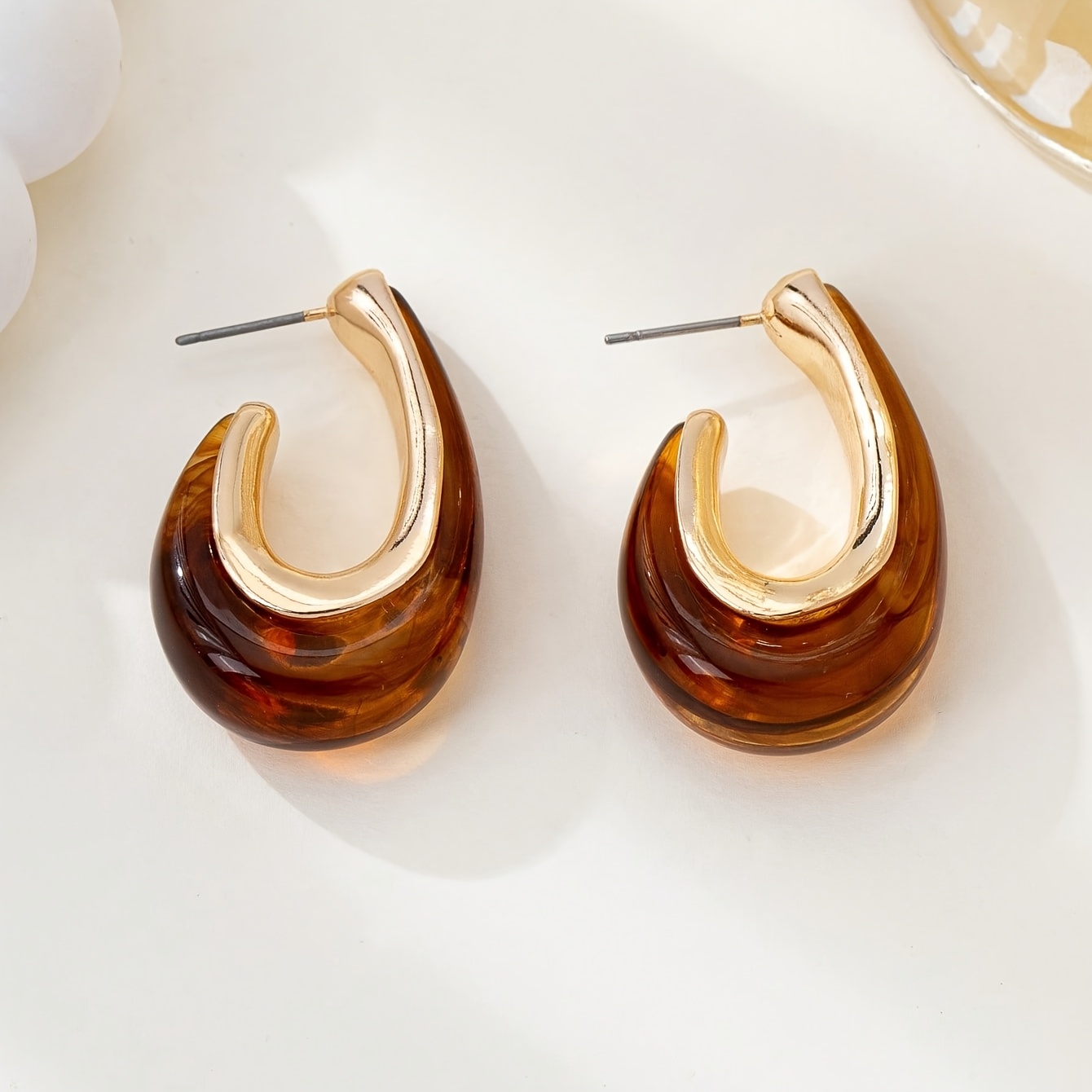 Women's Geometric U-Shaped Water Drop Resin Earrings