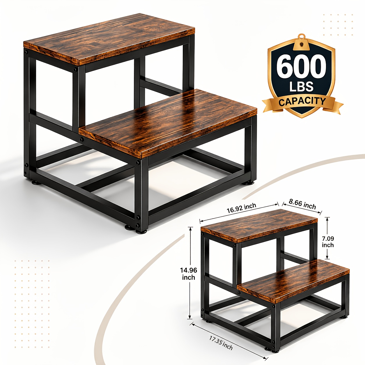 TEMU 600lbs Heavy Duty 2 Step Stool For Adults, Wide Wooden Step Ladder With Sturdy , Home Stool For Kitchen, Entryway, Bedside, Garden Plants And