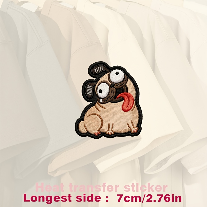 TEMU Cute Pug With Wide Eyes, , And Black A Beige Textured Fabric, Heat Transfer Stickers Are Suitable For Flat Fabrics Such , Hats, Canvas Bags,