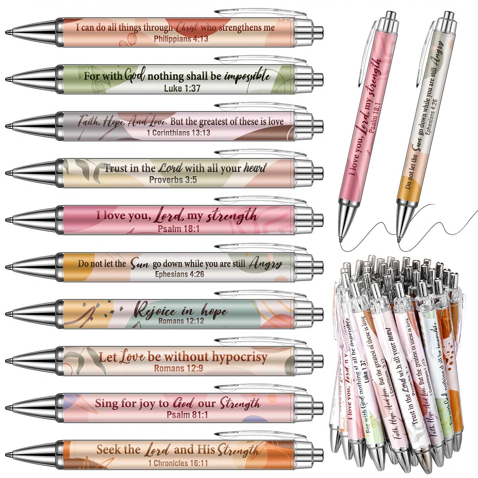 10-Pack Bible Verse Ballpoint Pens With Stylus - Rose Gold Inspirational Quote Pens For Christians