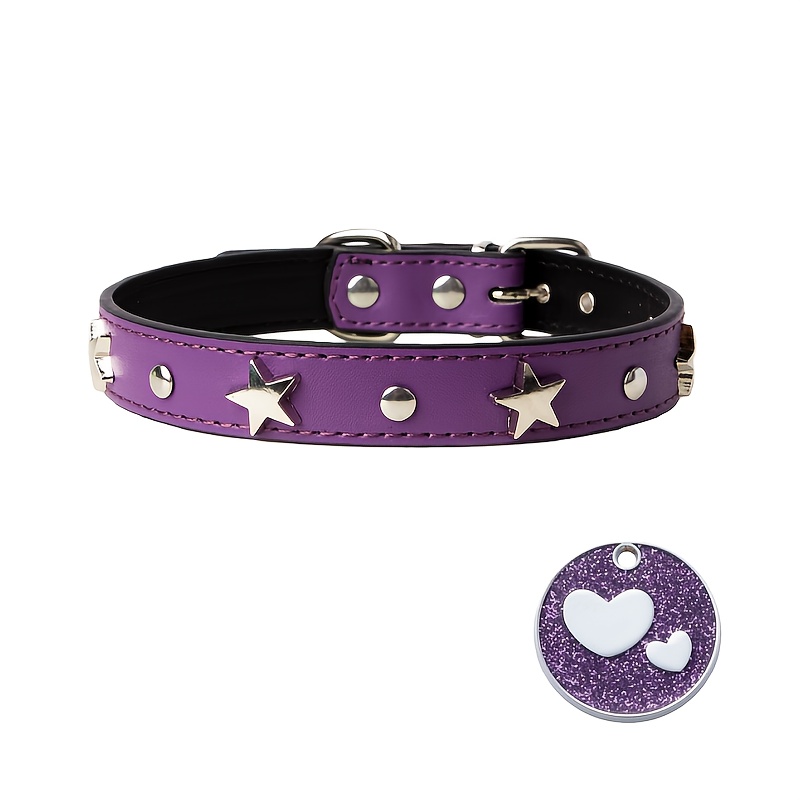 TEMU Personalized Pet Collar With Name/information & Accent - Collars Suitable For , Pu Collar With Text/ Tag