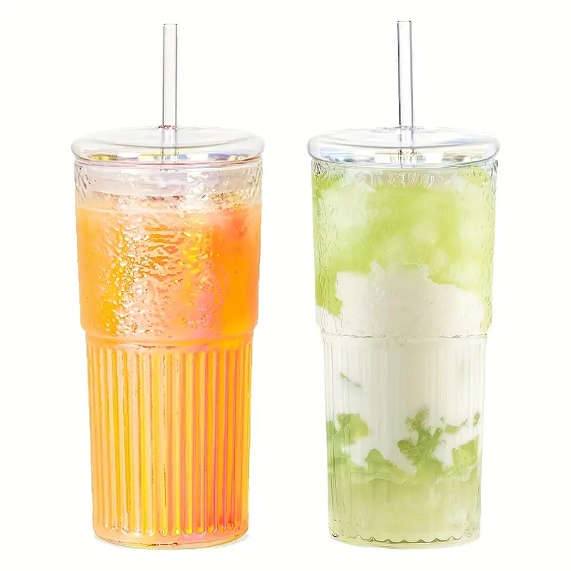 2pcs 20oz glass cups with lids and straws glass coffee tumbler tumbler water glass water bottle glass coffee mug iced tea cup 20oz beer can shaped drinking glasses thanksgiving Product details 1