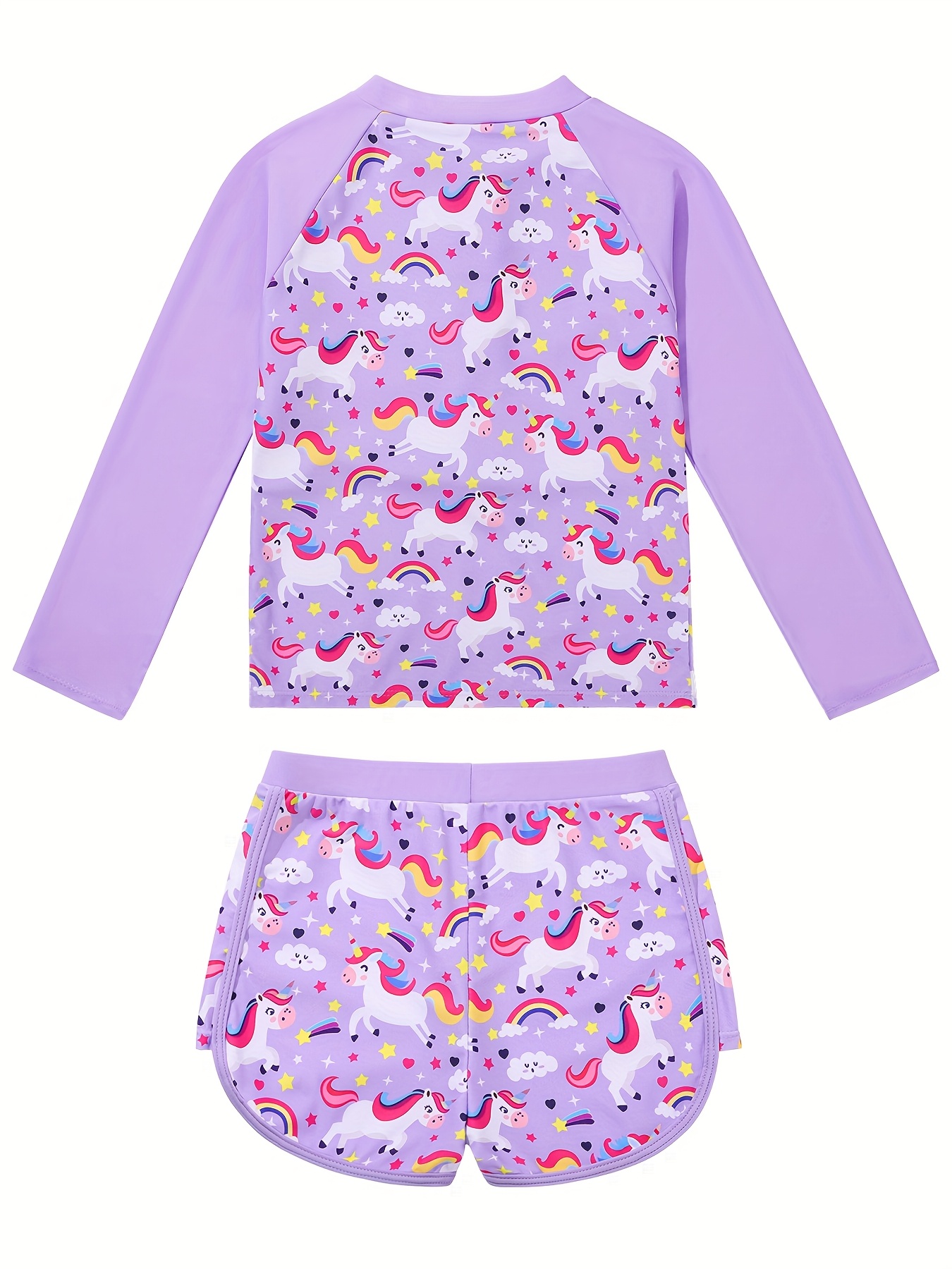 Girls Rash Guard Swimsuit 2pcs Long Sleeve Bathing Suit *+ Sun Protection  Summer Beach Swimwear With Shorts