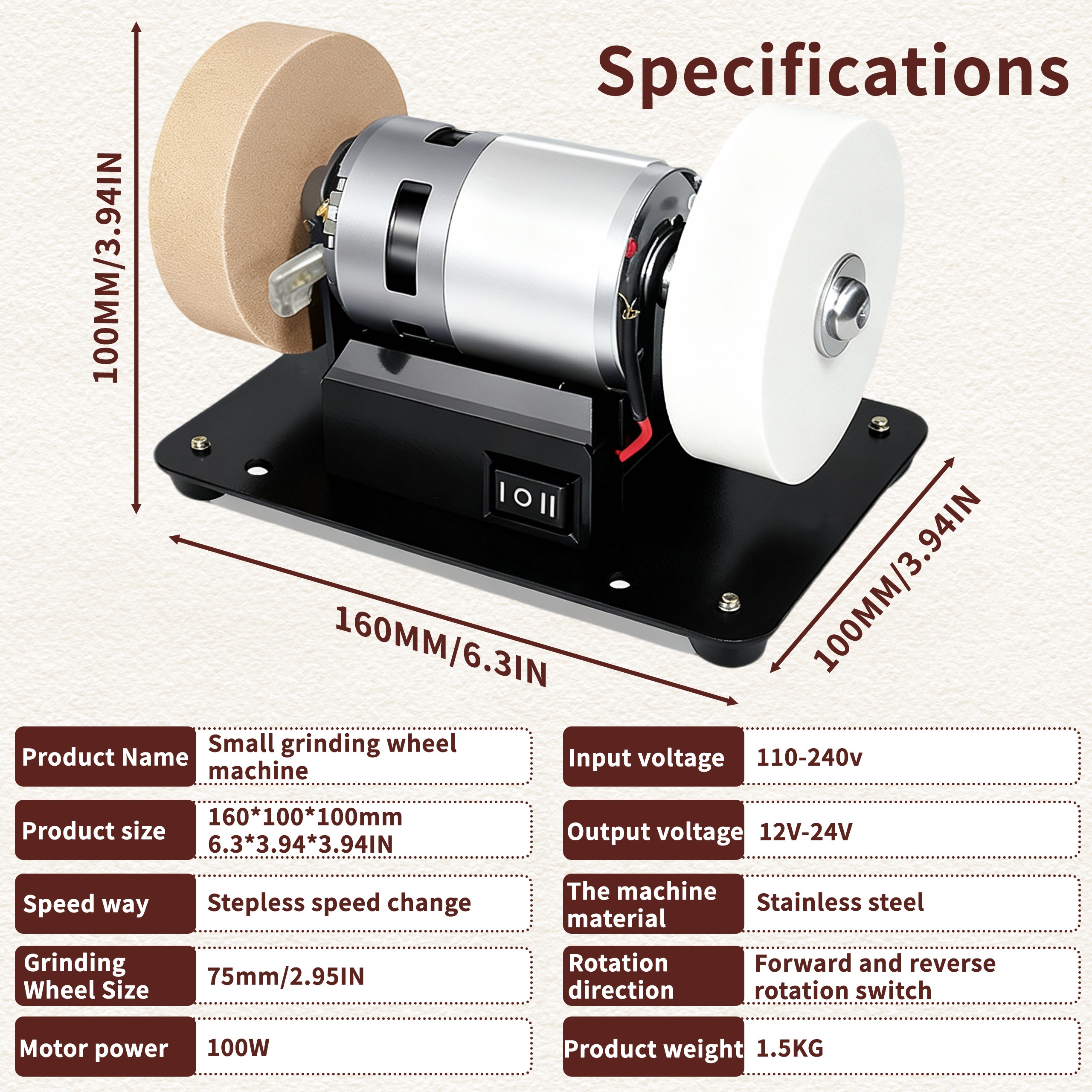 Mini Electric Drum Sander with Variable Speed-Compact Knife Sharpener And Polisher for Knife Making, Woodworking And Metalworking, And DIY Crafts