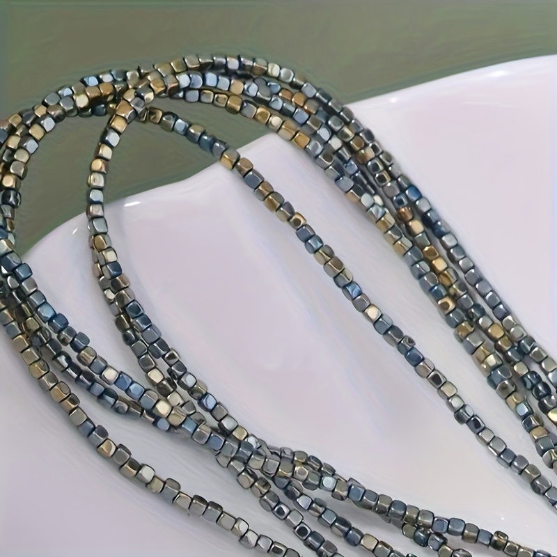 TEMU Approximately 210 Pieces Of 2mm Hematite Square Beads With Straight Holes For Diy Beading Bracelets, Necklaces, And Jewelry Materials.