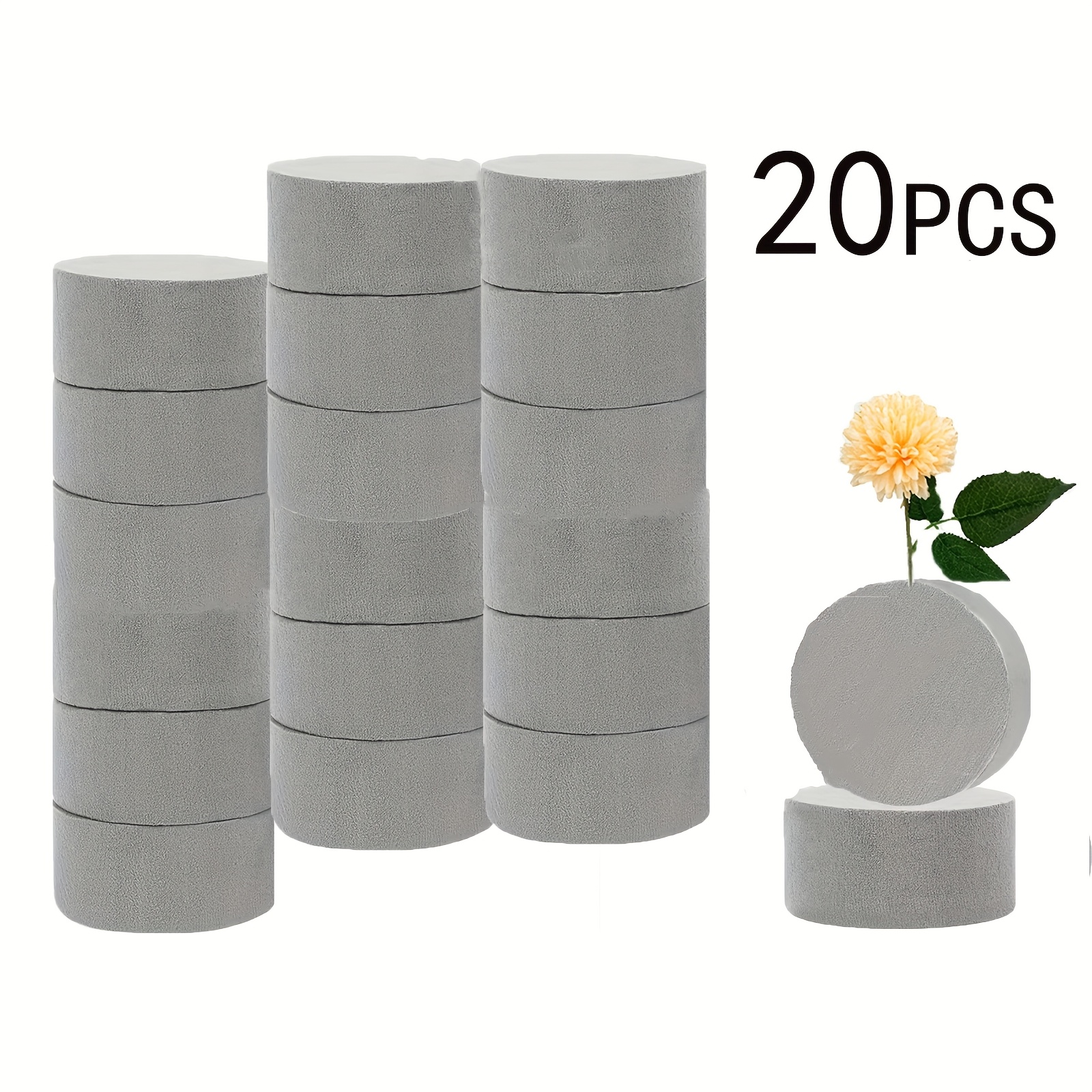 20pcs Floral Gray Round Foam Blocks, High Density Dry Foam Bricks Dry Floral Foam Cubes For Artificial Bouquet Decoration, Flower Arrangement, Wedding And Party, Florist, Birthday