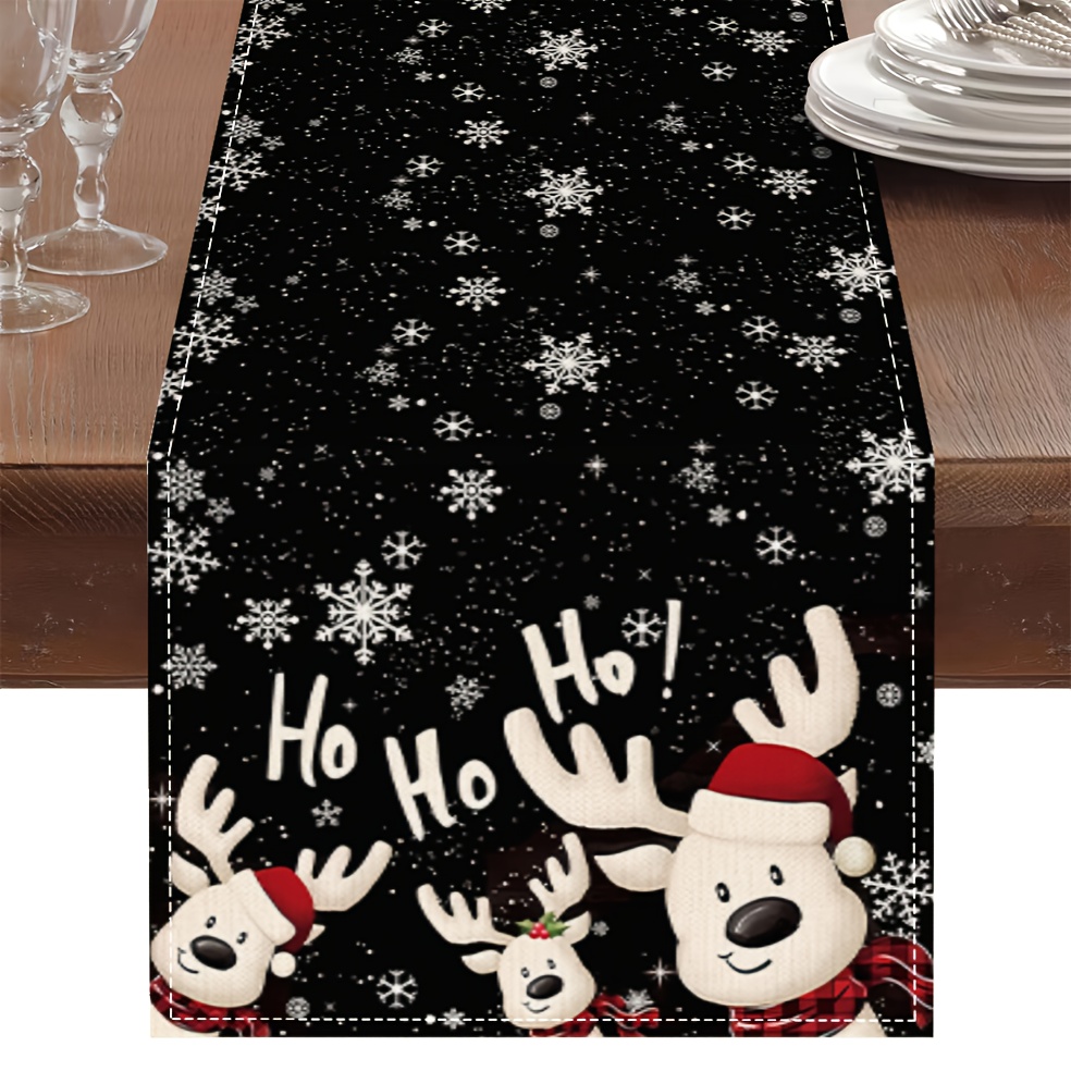 TEMU Dokriy 1pc Linen Reindeer Christmas Table Runner, Suitable For Home Kitchen, Party, Holiday Decoration, Christmas, 13x48/13x72/13x108 Inches