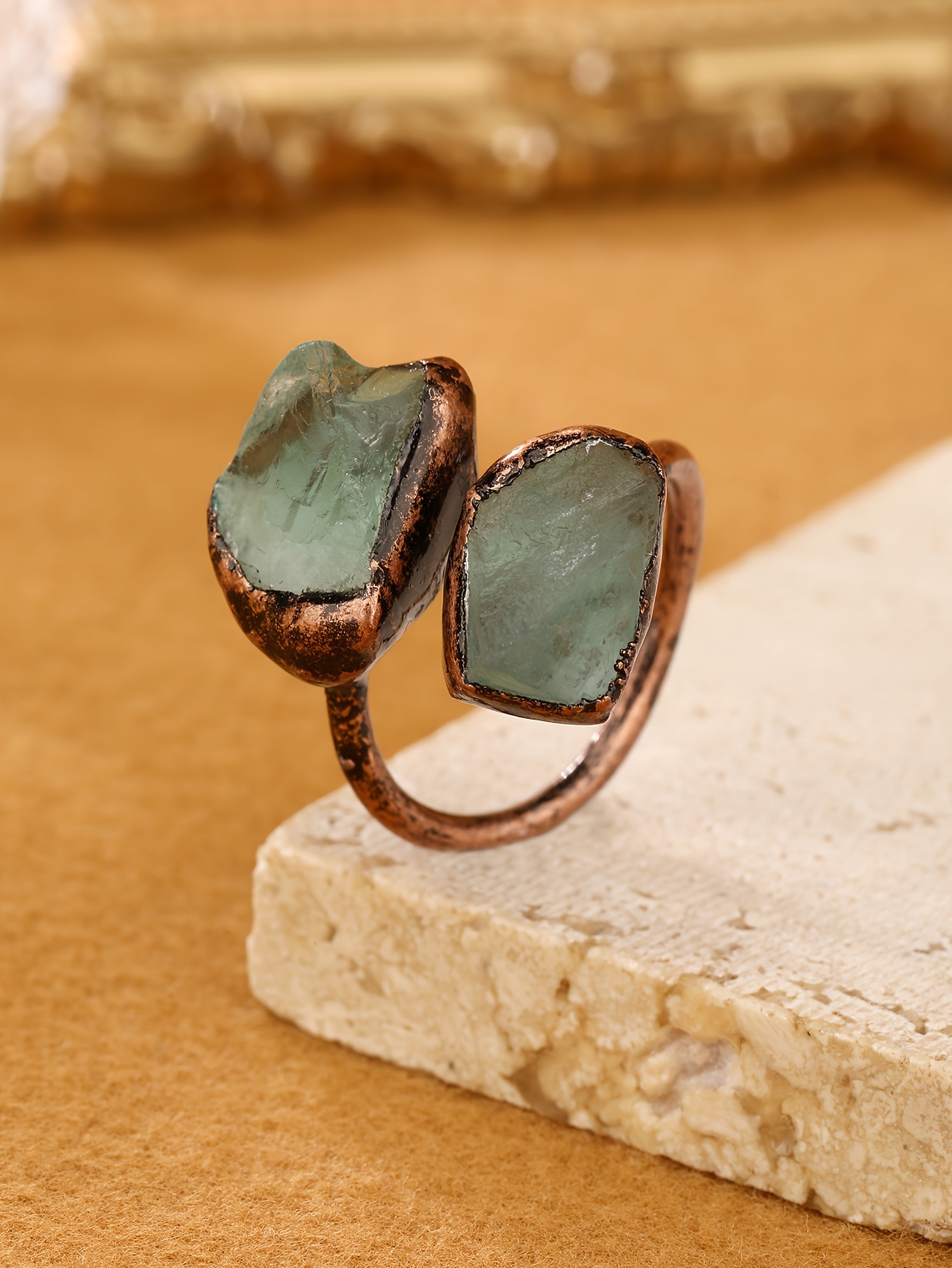 boho chic adjustable ring with unique natural     green fluorite   agate   parties gifts details 6