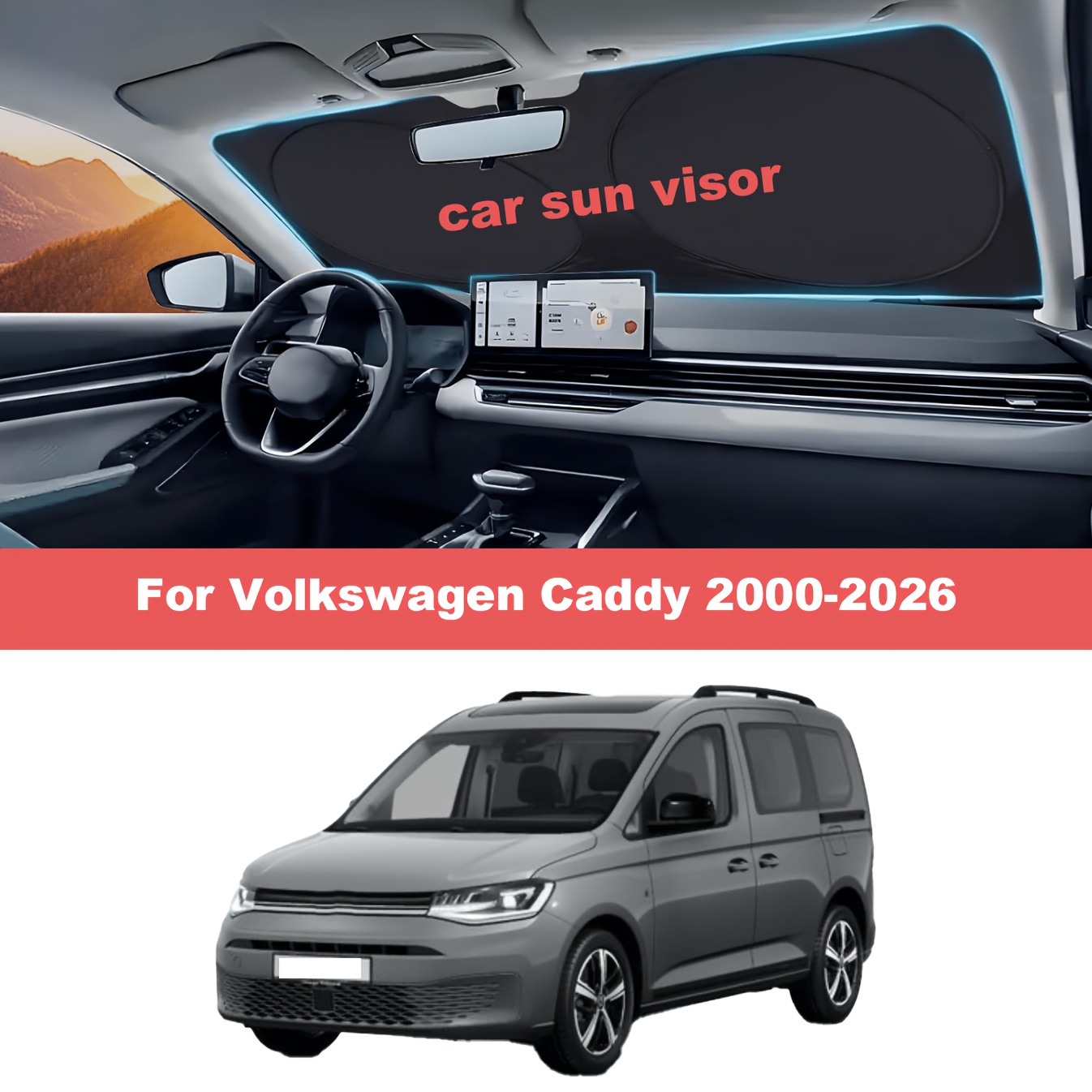 TEMU Parasol para parabrisas para Volkswagen Caddy 2000-2026, Paneles parasol para parabrisas delantero y ventanas, Aislantes y protectores contra el