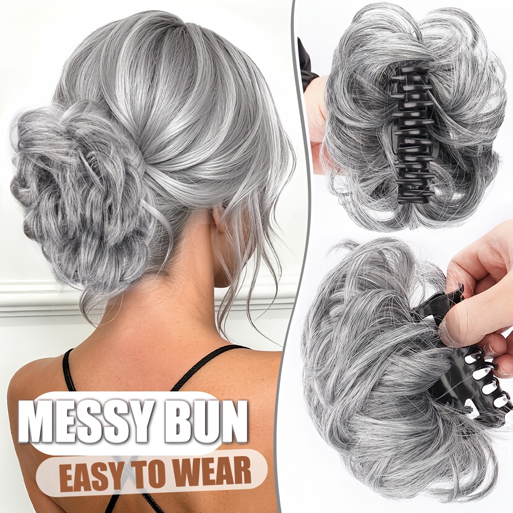 TEMU Chignon à pince Granny Gray pour du volume, convient à un usage pour femme, chignon en fibre synthétique