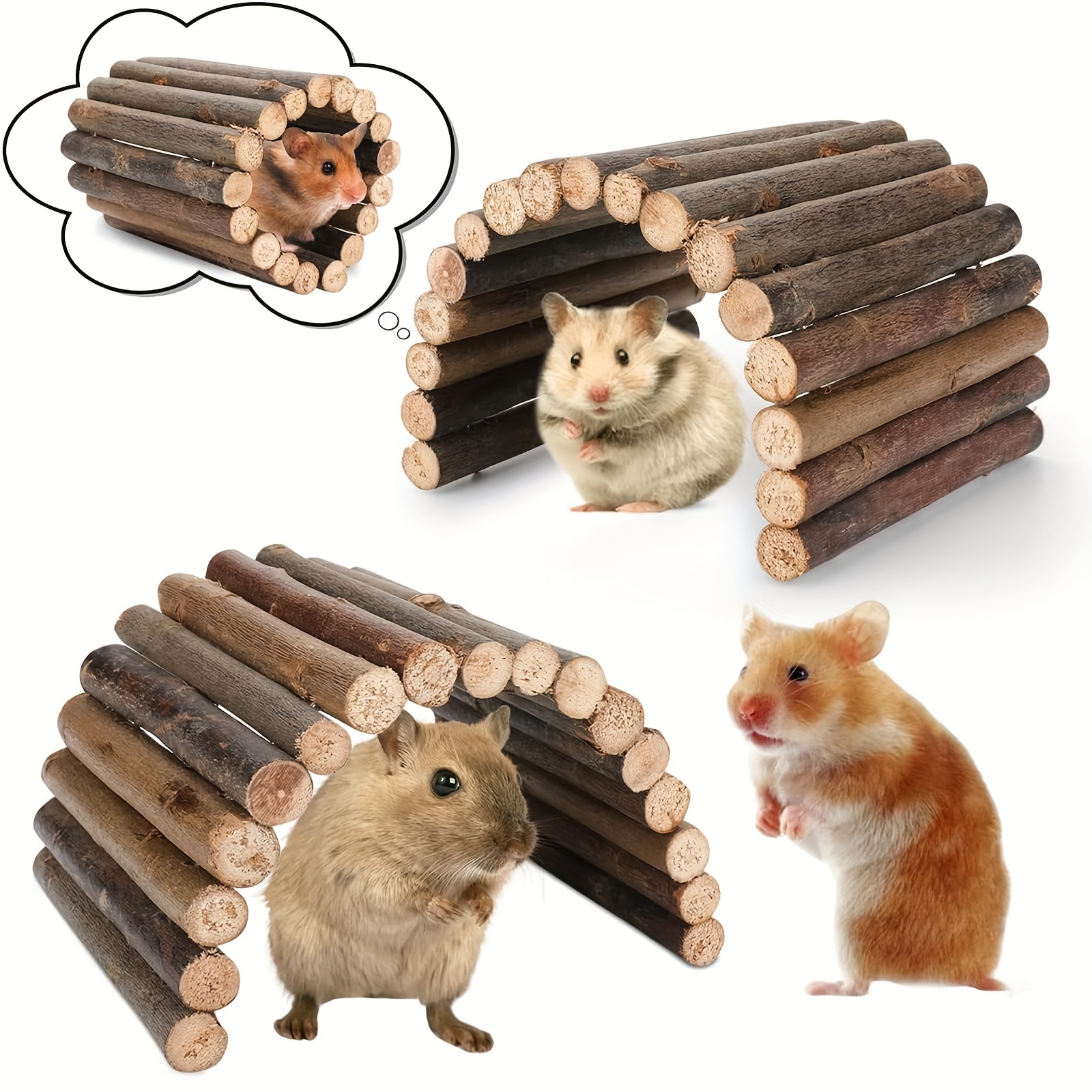 

Hamster Hideout Hut - Natural Wood Chew Toy Tunnel For Small Animals - Pet Accessory For Guinea Pigs, Chinchillas, Mice, Rats, And Rabbits - Flexible Wooden Hideaway Shelter For Gnawing And Play.