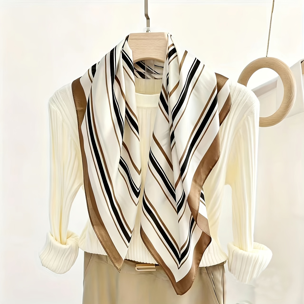 Elegant Striped Square Scarf, Multi-Functional Turban & Neck Wrap