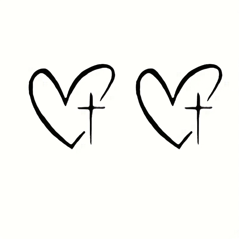 2pcs Heart-shaped Cross Mirror Stickers, Suitable For Car, Laptop And Wall Decoration - Adhesive Christian Faith Decor