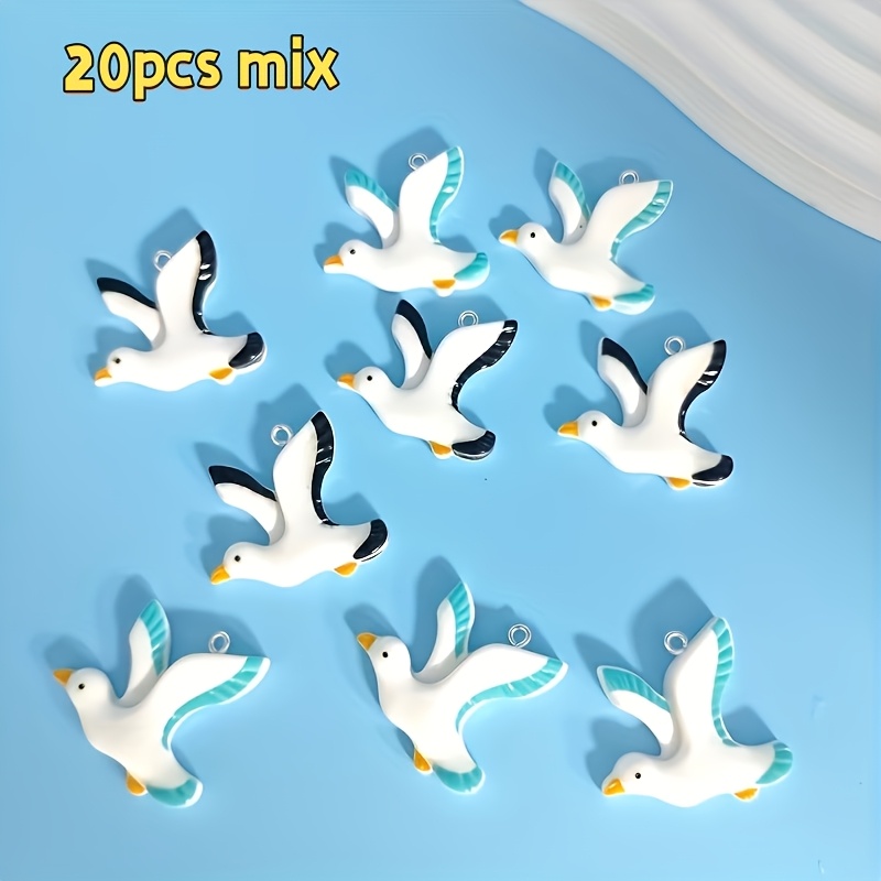 Image of 20pcs Cartoon Resin Seagull Charms - Jewelry, Necklace And Other Decorative Additions
