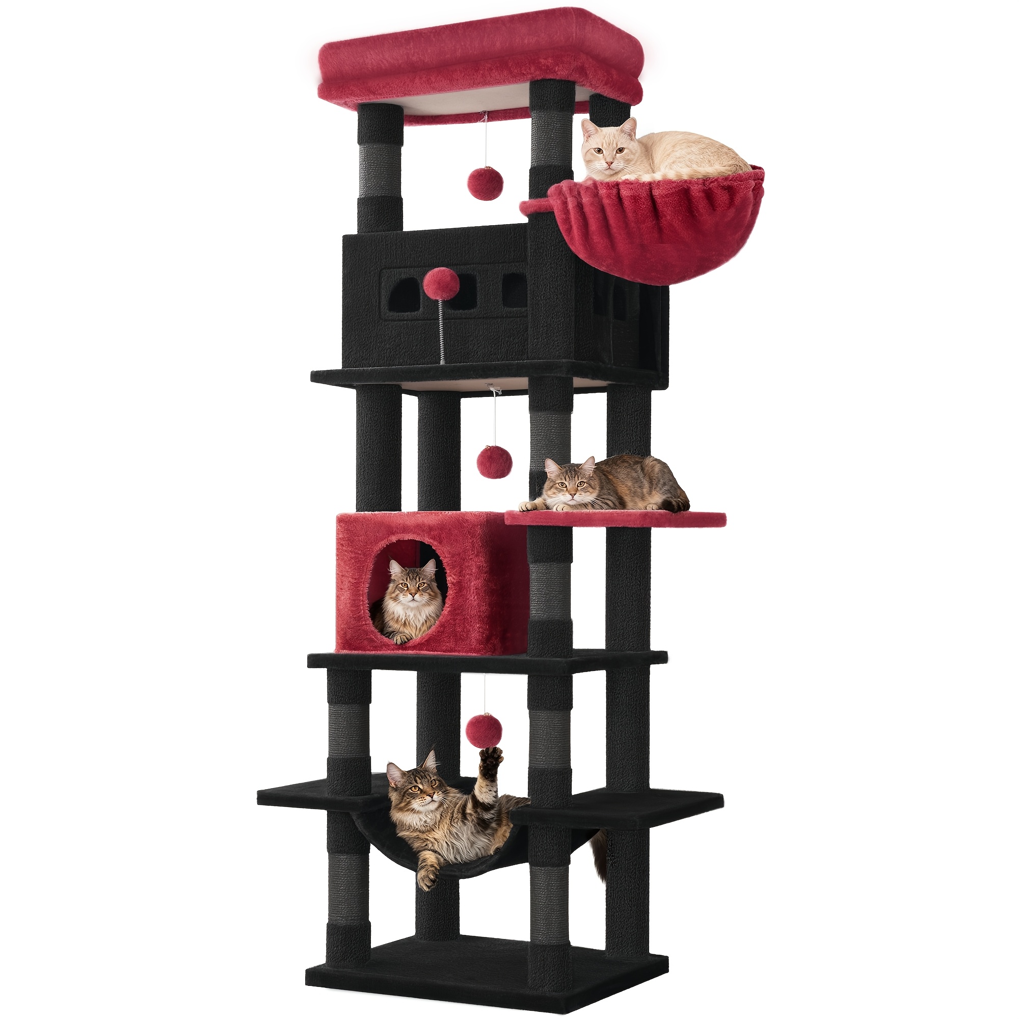 TEMU Gran Árbol para Gatos de 170 cm, para Gatos de Interior con Plataforma Grande, Alfombra Lavable, 2 Agujeros para Gatos, 8 Postes para Rascar,