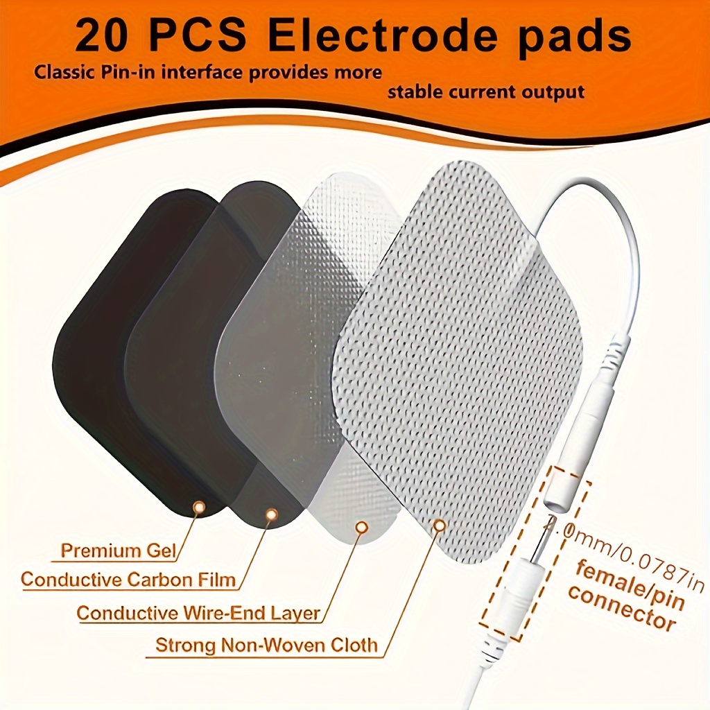 TENS - Almohadillas de repuesto para unidades TENS, paquete de 48  electrodos autoadhesivos con cable, 2 x 2 pulgadas (paquete de 2 x 2 – 48  unidades)