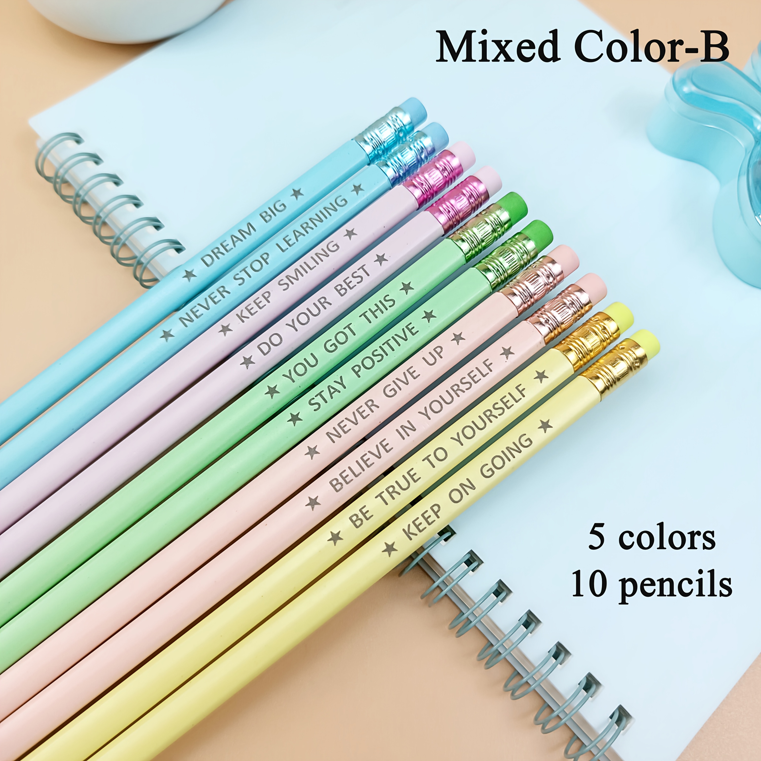 Image of 10-pack Inspirational Quote Pencils, Triangular Ergonomic Hb Pencils With Erasers, Resin Material, 0.5mm Wire Diameter, Writing, Sketching, Drawing, And As Gifts For Family, , And Colleagues