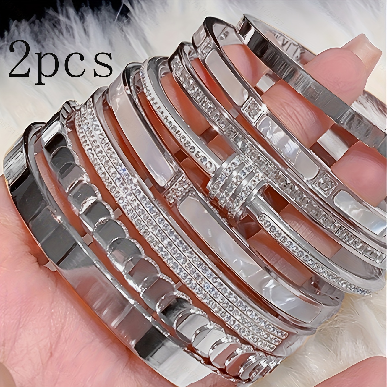TEMU 2pcs Set Women's 18k Gold-plated Stainless Steel Bracelets - Stackable Layering Jewelry Set, Bohemian & Style Matching Bracelet Combo For Mardi Gras, Parties, Casual Attire - Durable ()