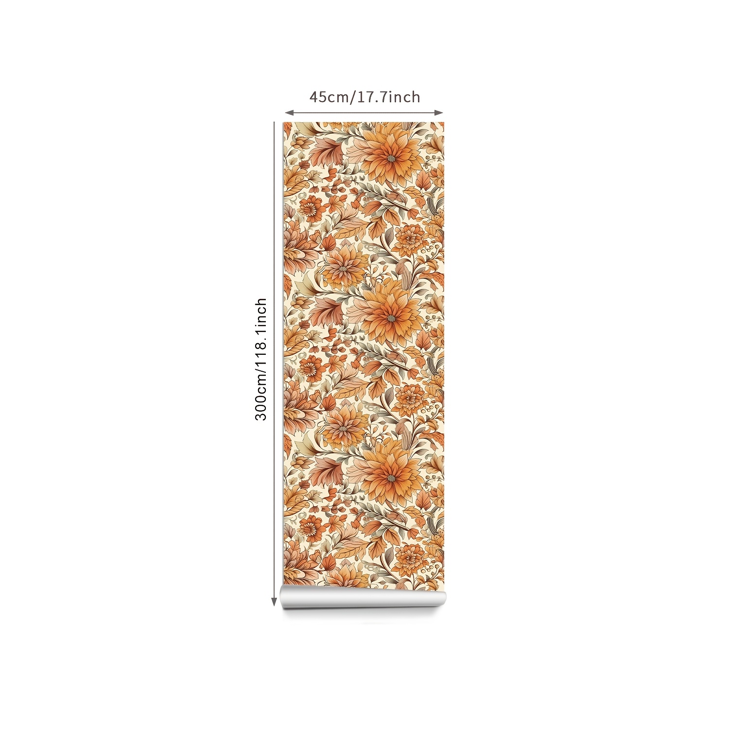 TEMU Retro Style Self-adhesive Wallpaper, 17.7 Inches * 118 Inches, Removable Orange Background Wall Decal For Living Room, Bedroom, Furniture