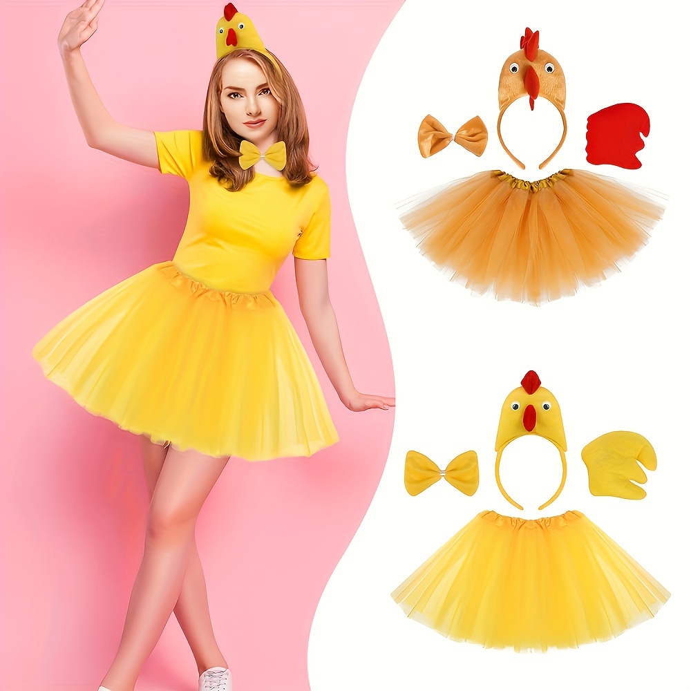 

Cute Animal Chicken Costume Props, - Headband, Bow, Tail, Short Skirt Set, Festival Costume