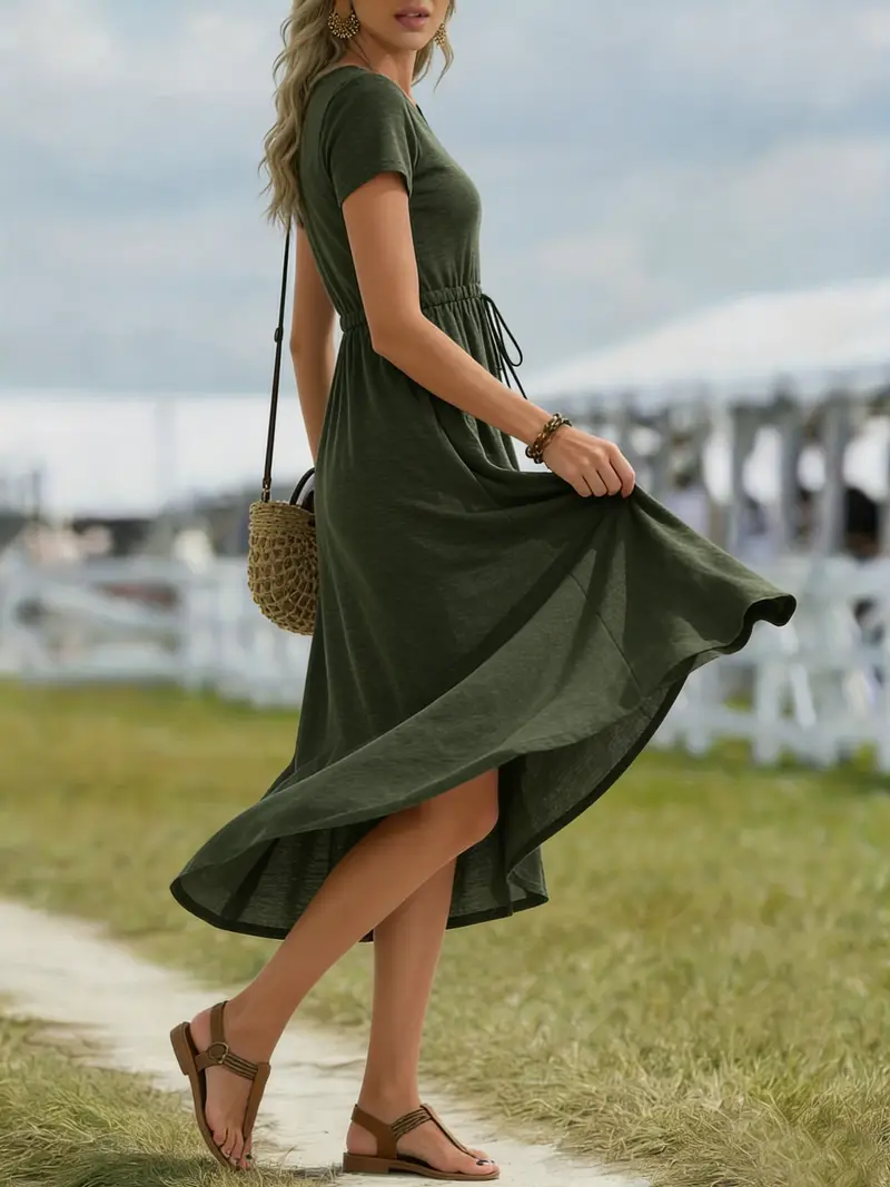 dress loose at waist French Spliced Color-Blocking Vintage Sweet Dress Loose Waist MID-Length Skirt O Neck Summer Beach Casual Candy Colored Dresses - Dress and Women Dress price