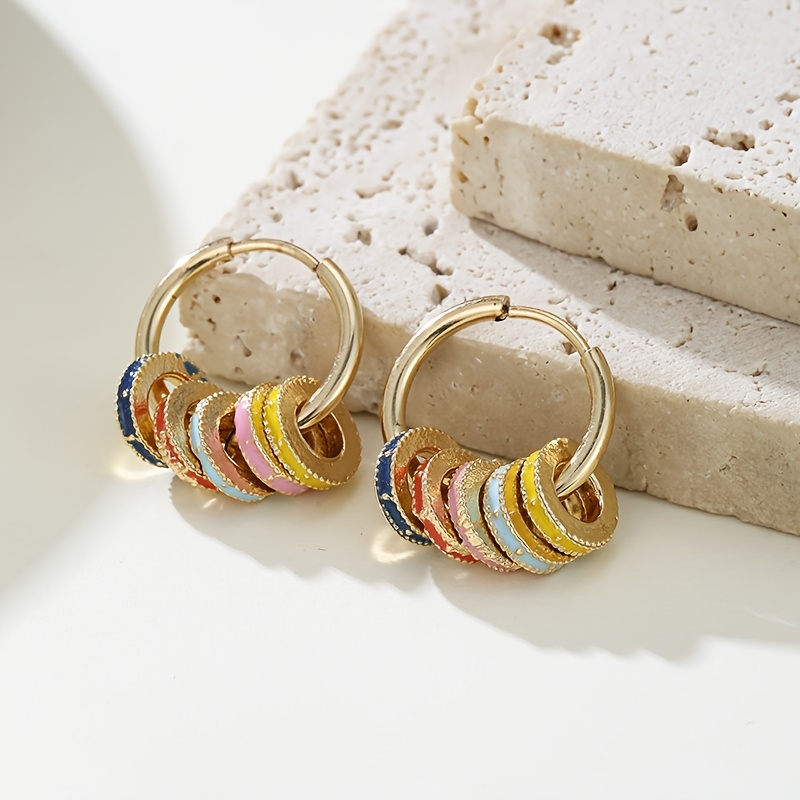 TEMU A Pair Of Vintage-style Spring Earrings Featuring Colorful Geometric Enamel And Design, Everyday Commuting