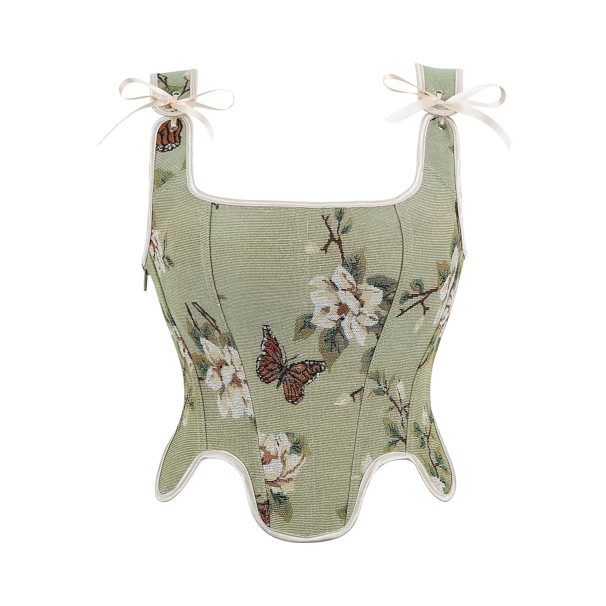 TEMU Un corsé de estilo vintage para mujer, con un tejido jacquard floral y con patrones de mariposas, estructurado, tirantes ajustables y en la