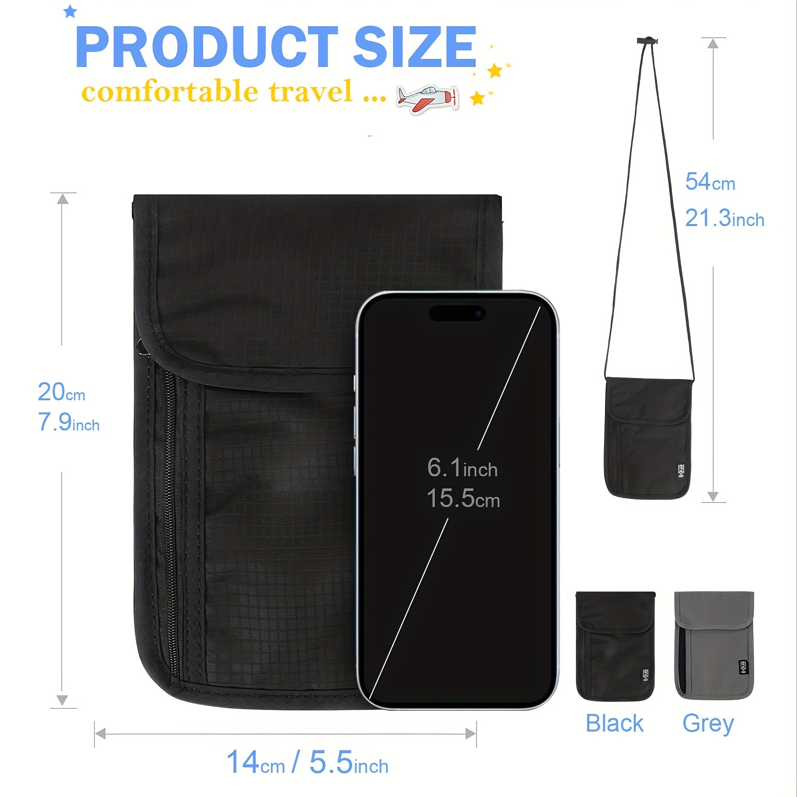Pochette De Voyage Sécurisée Anti-RFID WACCET - Sac Cou Passeport Imperméable Pour Documents Et Téléphone
