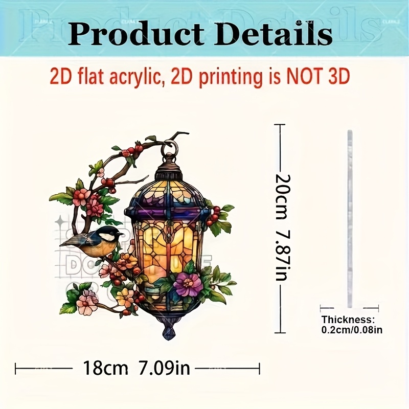 Image of 2d Flat, Bohemian Hummingbird & Hummingbirds Window Hanging Fixture - 7.08" Acrylic Wall/ceiling-mountable Lantern With & , Indoor/outdoor Decoration Suitable For,, - , No Feathers, 2d Flat