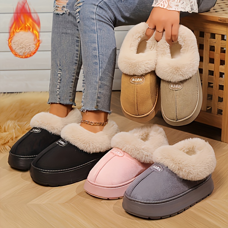 

Cozy Winter Slippers For Men And Women - , Thickened , Plush Sole, Indoor/, Solid Color, Hand Washable, Tpr Sole, Slip-on