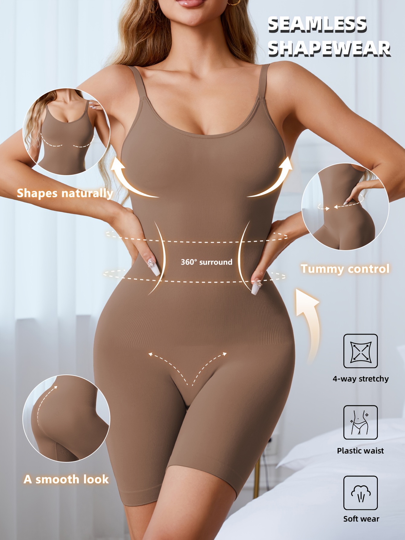 women's high waisted black bodysuit seamless, tummy control, 360° stretch, soft & comfortable, no padding, perfect for casual or wear, high waisted bodysuit, wear, sleek design, smooth texture