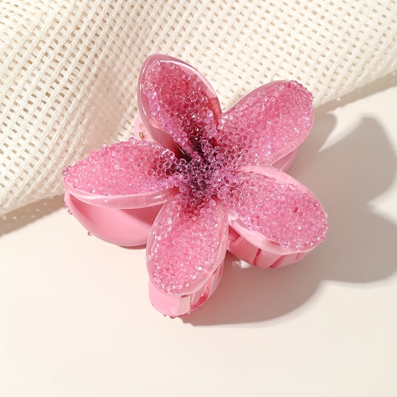 TEMU 1pc Large Bohemian Floral Hair Clip Featuring A Glittery With And A Sparkling Center, Women. This Elegant Hair Accessory Is Suitable For