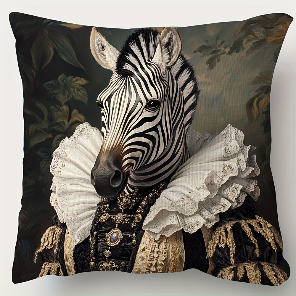 TEMU 1 de Almohada Decorativa Cara - Cebra Renacentista con Elegante, Encaje y Adornos Dorados, 45.72x45.72cm, Cierre con Cremallera, Solo a ,