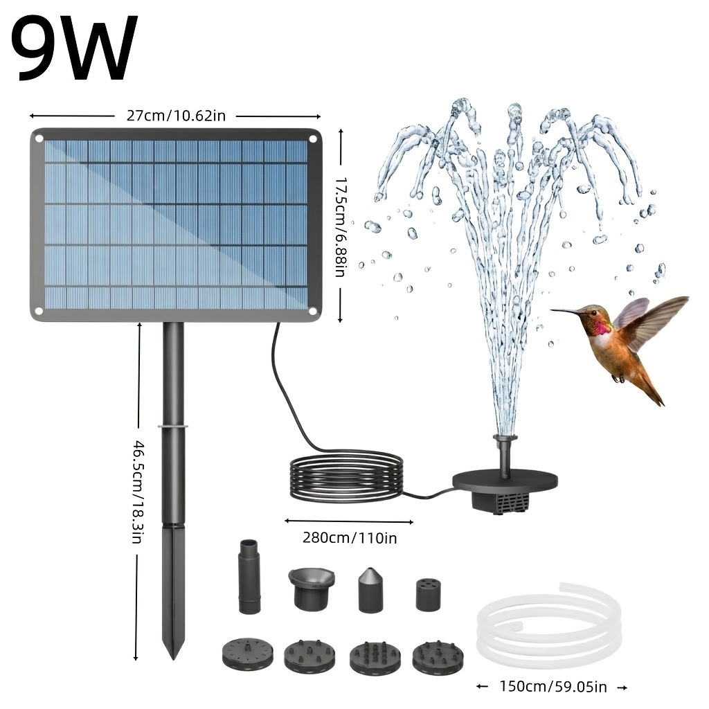 TEMU Pompe solaire, fontaine à , pompe de bassin pour oiseaux solaire, 1,5 W-9 W IPX8, pompe à flottante portable pour jardin, étang, piscine,