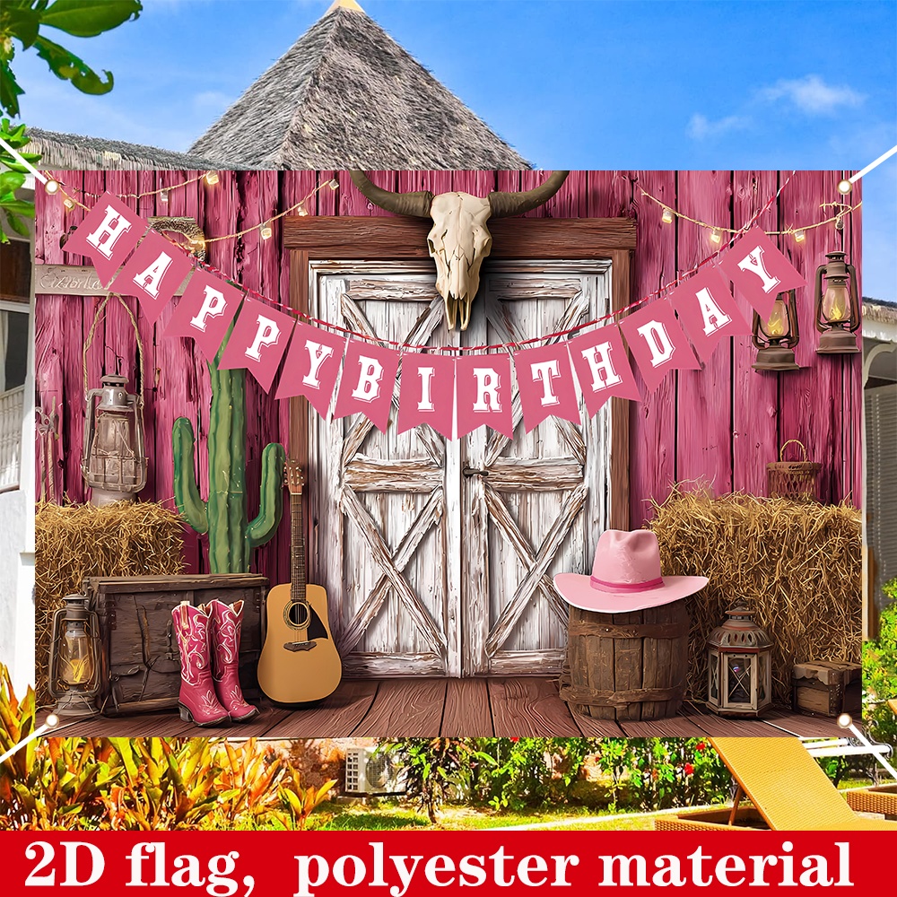 TEMU 2d Flat, 2d Flat - 2d Flat, 2d Flat - A 2d Flag Banner Made Of Polyester, Measuring 180*110cm - A Western Cowgirl Birthday Celebration; Features