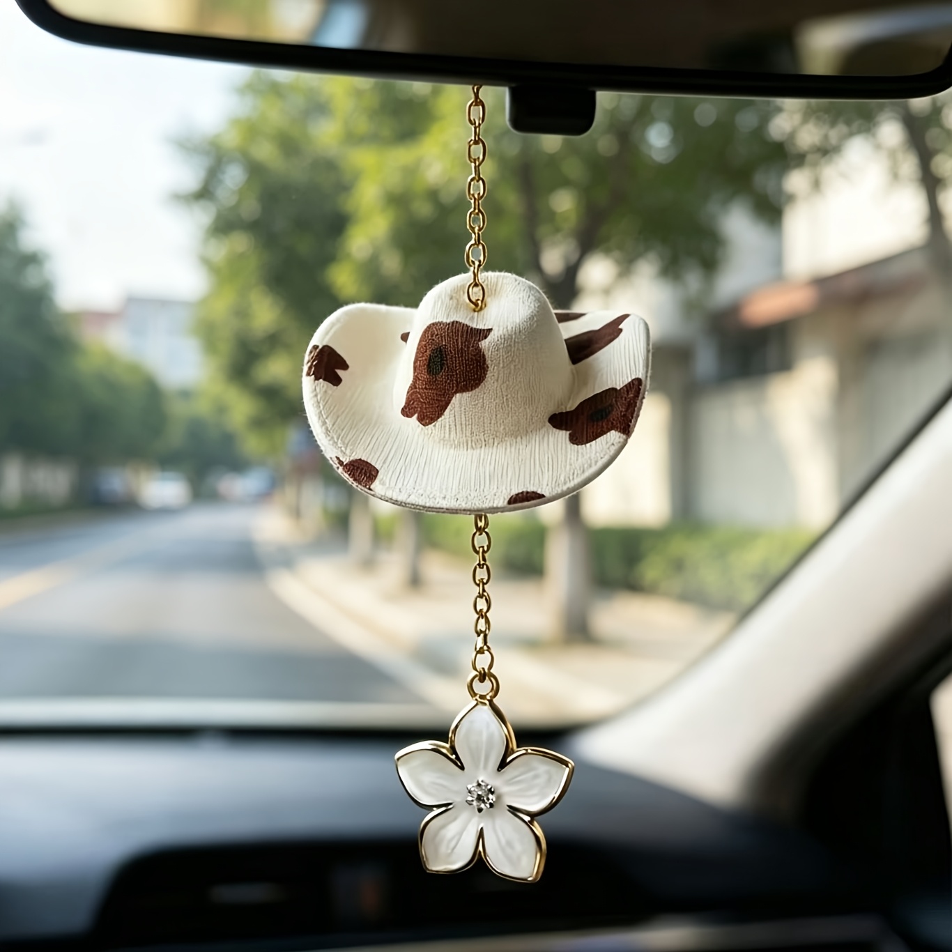 TEMU 1pc Hat Pendant With Flower For Car Interiors, Used As A Decorative Accessory For Car Suspension, Exquisitely And Compact, A Car Interior