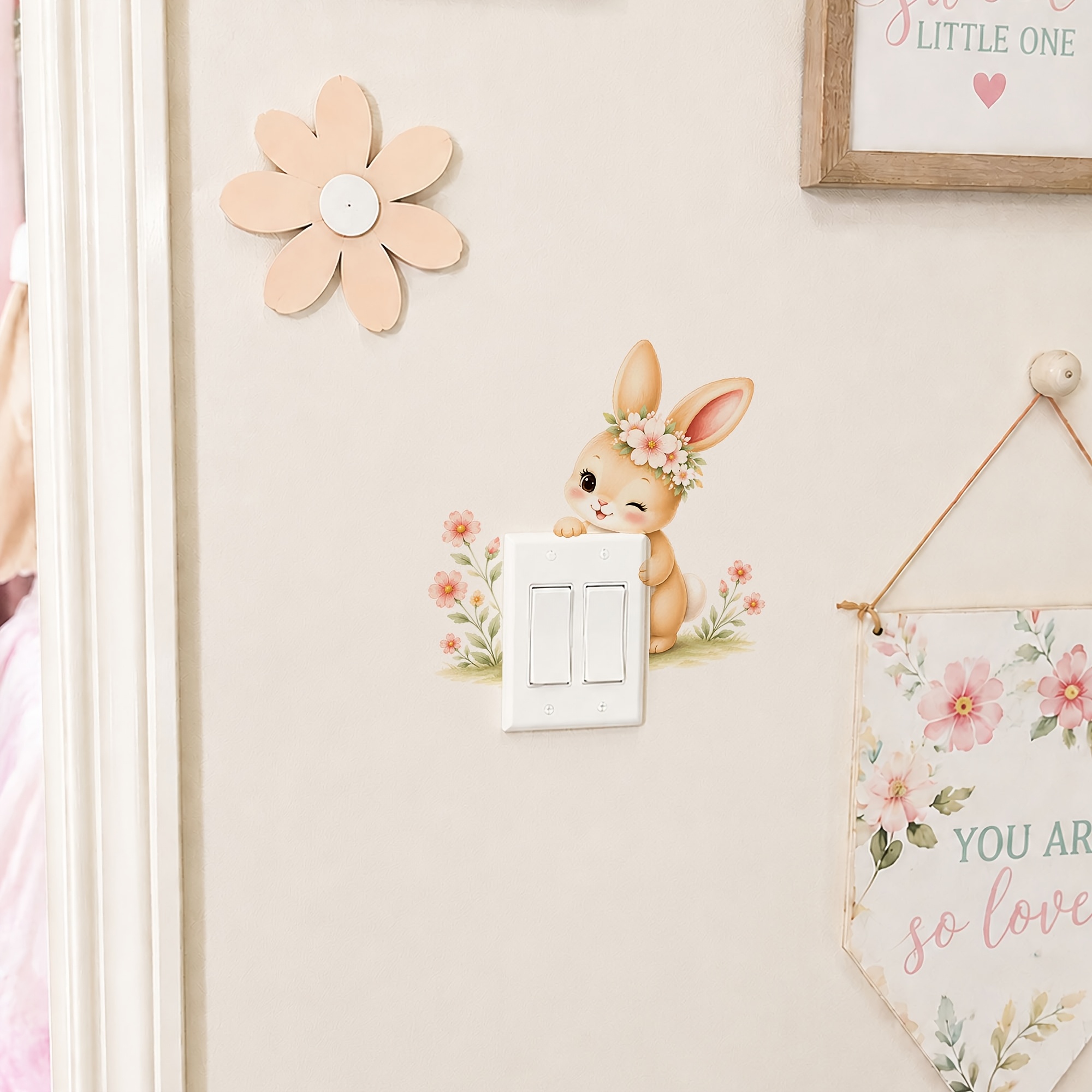 Cute Rabbit Floral Light Switch Wall Sticker Decor