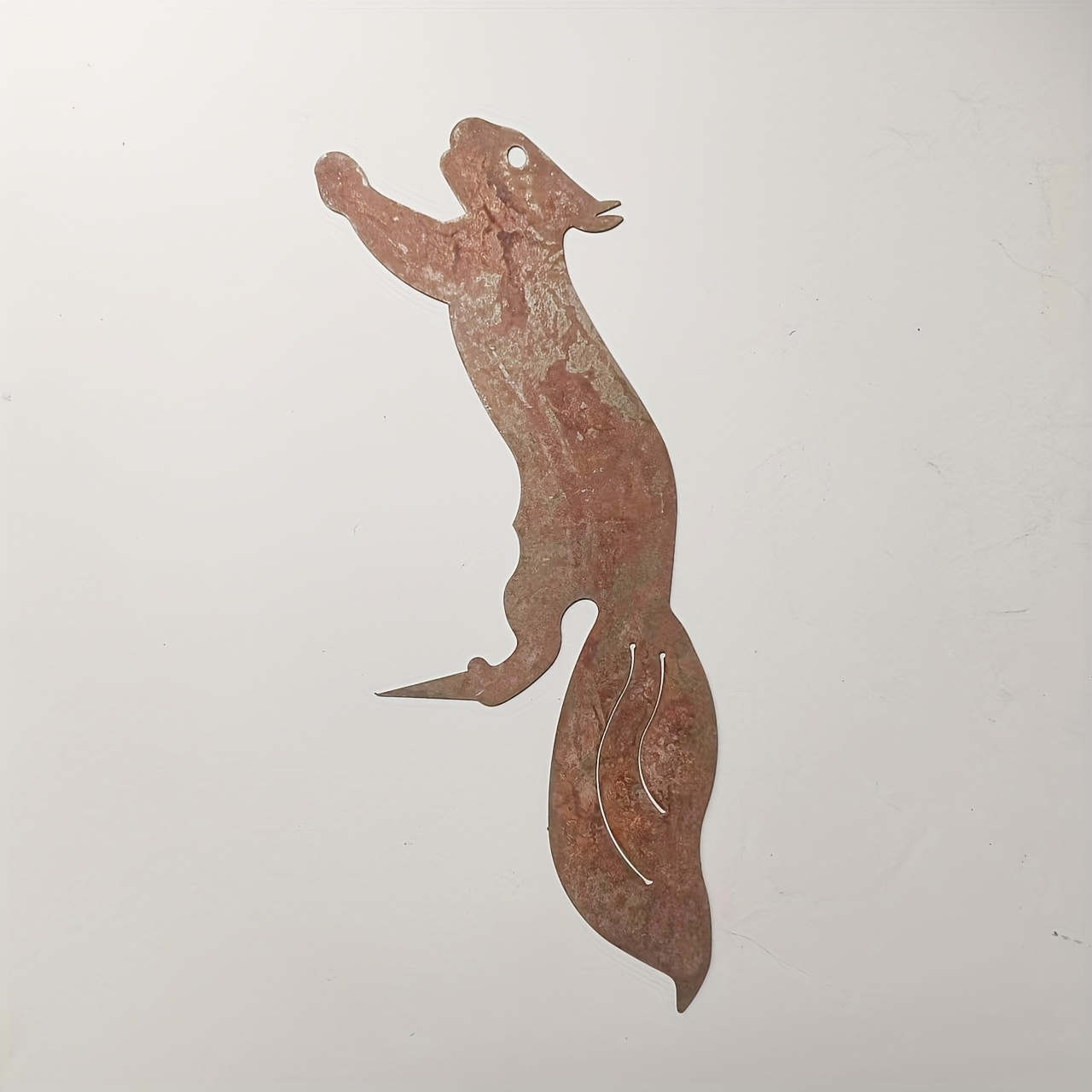 Image of 1pc Home Garden Iron Branch Inlay, Rusty Squirrel Silhouette Decorative Metal Stake, Artistic Outdoor Statue Stake, Wrought Iron Outdoor Fence Decoration