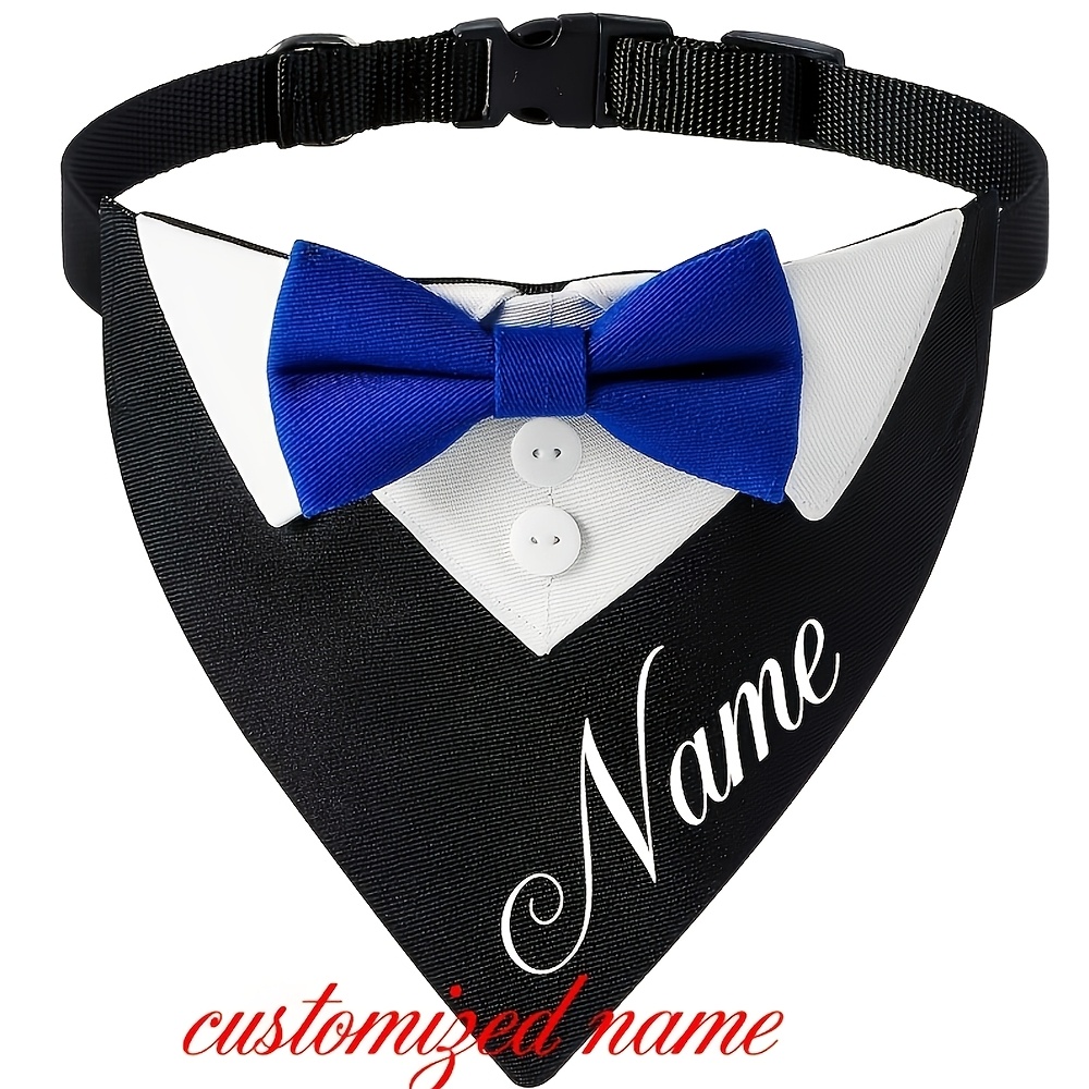 TEMU Personalized Custom Name Formal Pet Suit Bow Tie Scarf, Collar With Bow Tie, Adjustable Pet Wedding Birthday Party Costume Additions, Suitable