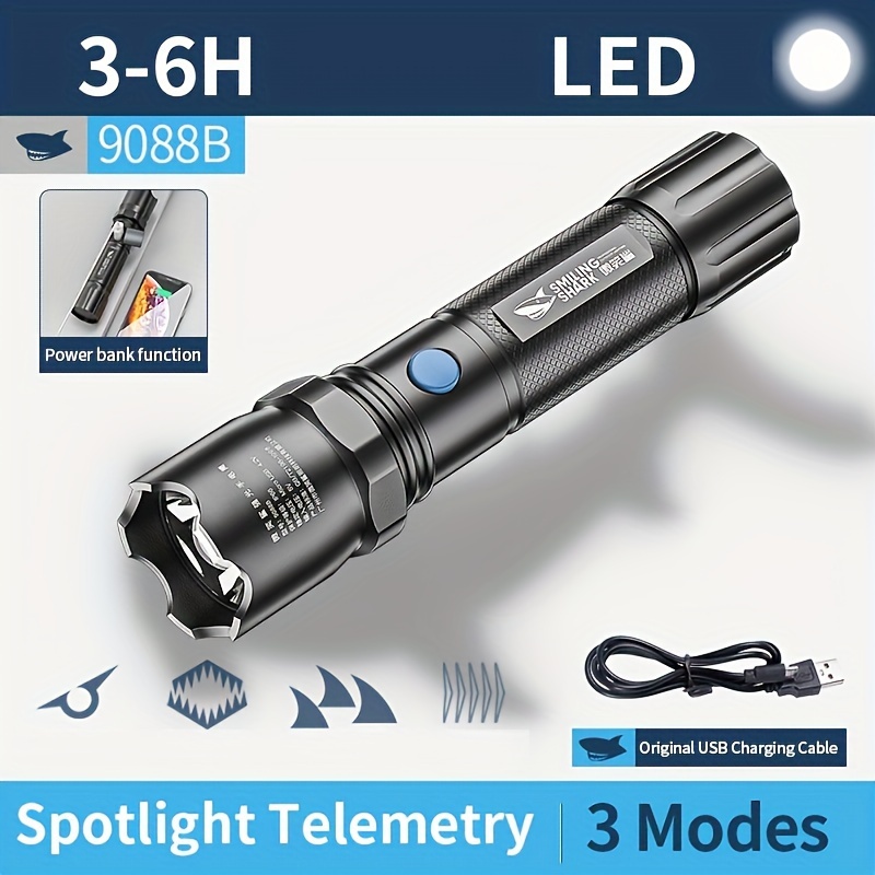 

1pc Smiling Shark Rechargeable Flashlight, High Lumens Tactical Handheld Flashlight, Super Bright Led Tactical Flash Light With 3 Modes, Long Lasting, Shockproof, For Emergency Camping
