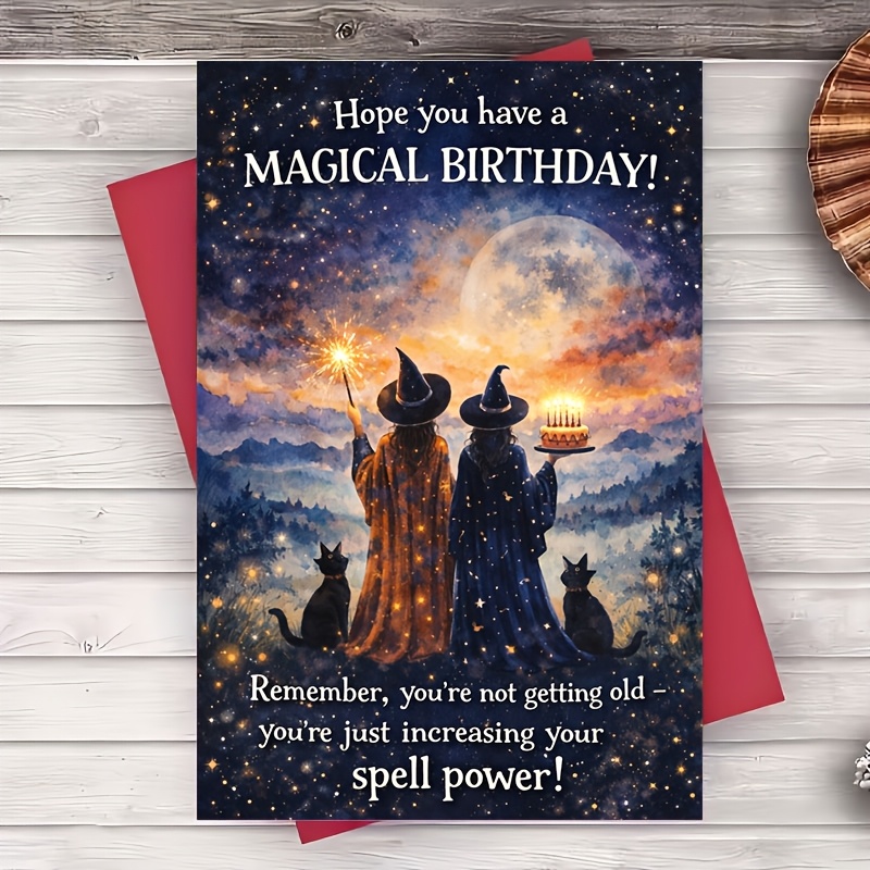 TEMU 1pc Greeting Card Magical Birthday Greeting Card Theme Starry Night Funny Spell For Friend Sister Wife Husband Him Her Celebration Party Gift,