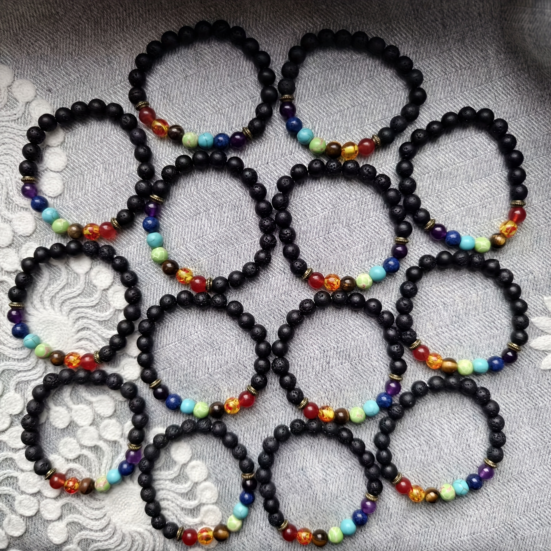 14pcs Chakra Color Bracelet Set, Unisex, Stretchable, Suitable For Daily Wear And Parties