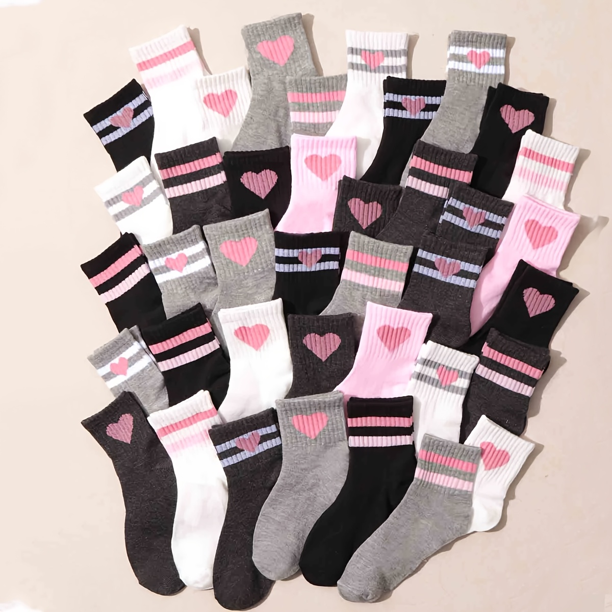Image of Autumn And Winter Necessities, 10 Pairs Of And Youth's Heart-themed Mid-calf Socks For Everyday Casual Wear, Daily Warm Clothing